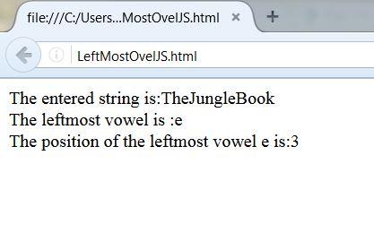 output of JavaScript to find the position of the left most vowel in the string