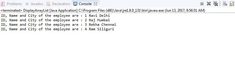 display ArrayList data using foreach loop in Java