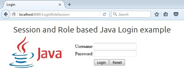 Session and Role based Java Login Example application