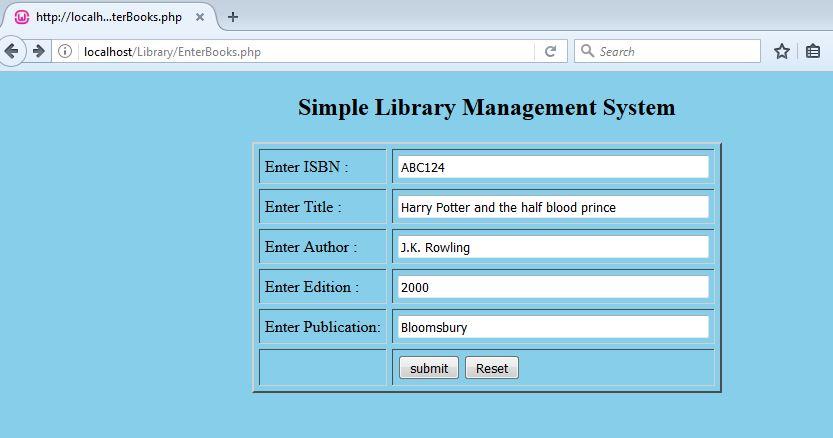 Enter book details for a Simple Library Management System