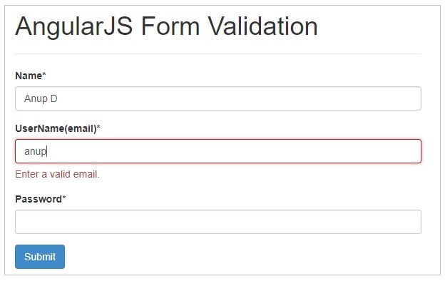 Form validation in AngularJS - email field invalid