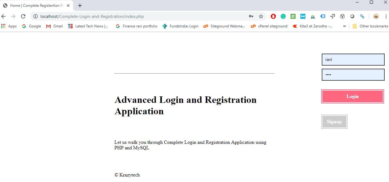 Login and Registration Application using PHP and MySQL
